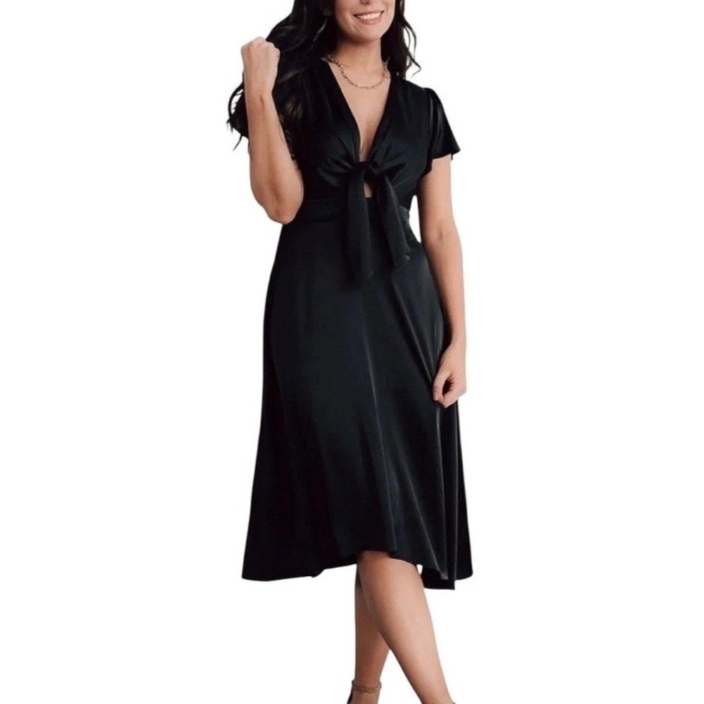 NWT Baltic Born Poppy‎ Satin Midi Dress in Black Size Small